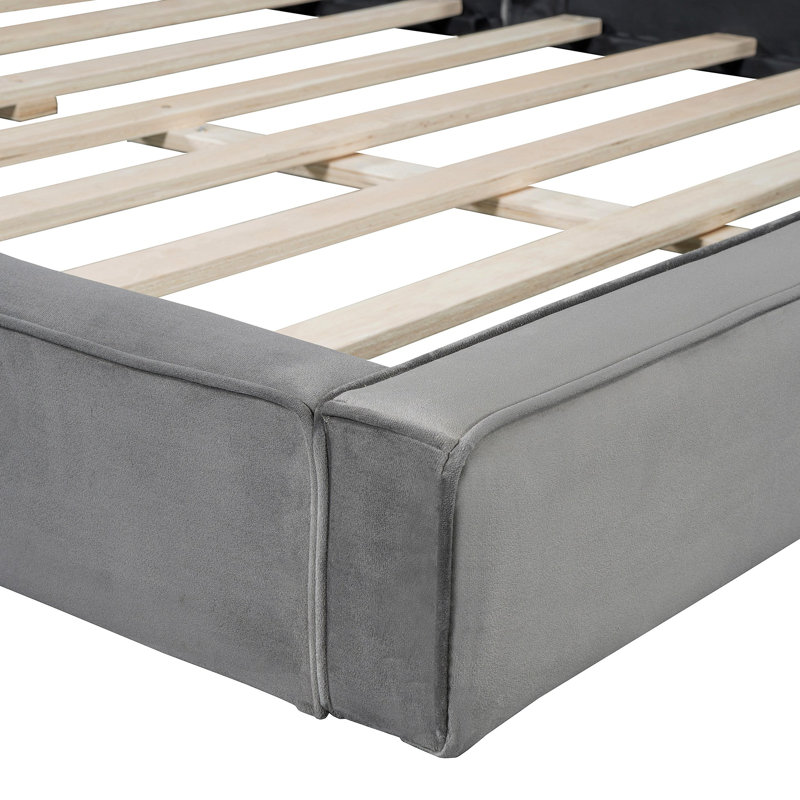 Lit plateforme tapissier avec lit en velours avec base solide, Gris