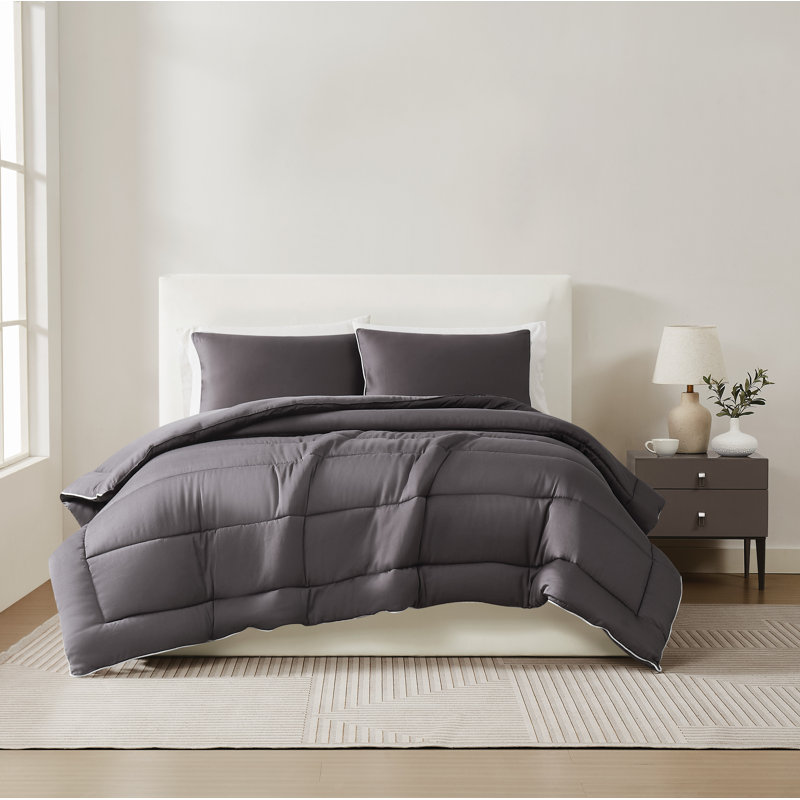 Ensemble d'édredon en satin de coton 2 pièces Christian Siriano NY, Édredon pour très grand lit + 2 très grandes ta
