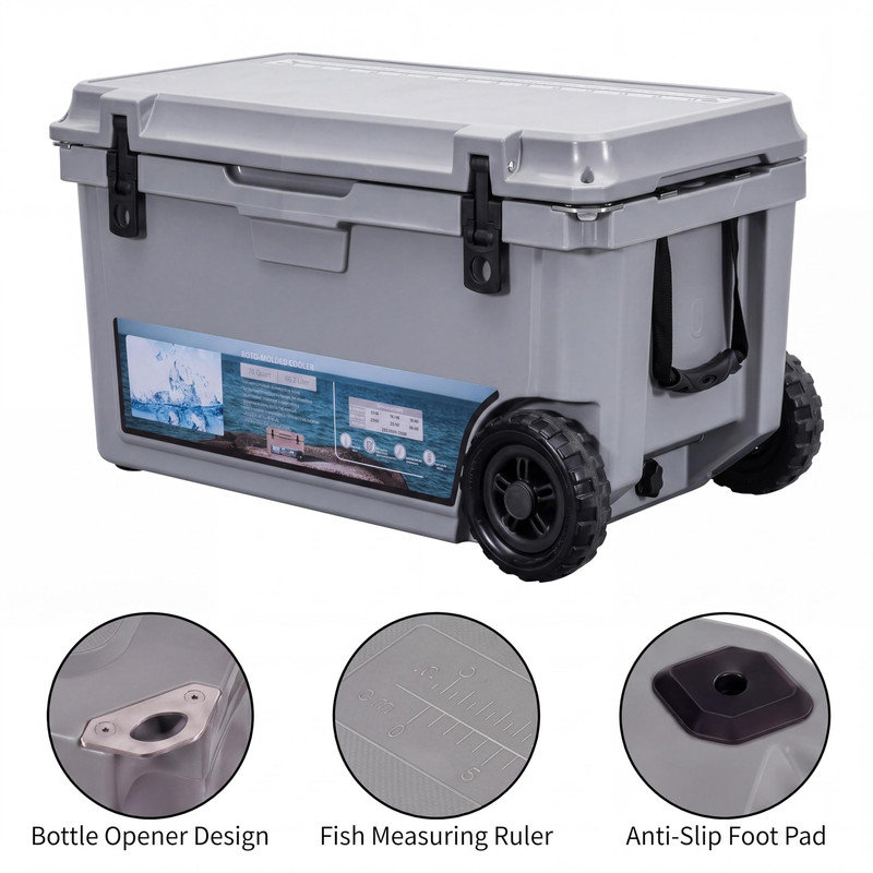 Glacière à roulettes 70 qt, rétention de glace de 7 jours, glacière portative pour la plage et le camping