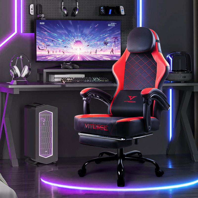 Adjustable Reclining Ergonomic Game Chair, Black/Red