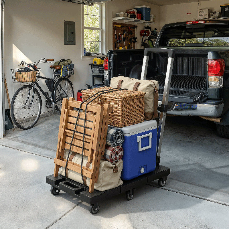 Diable pliable de 176 lb avec poignée télescopique 18 po et 2 cordes élastiques 21,85 po x 14,17 po plateforme 6 roues extensibles à double roulement