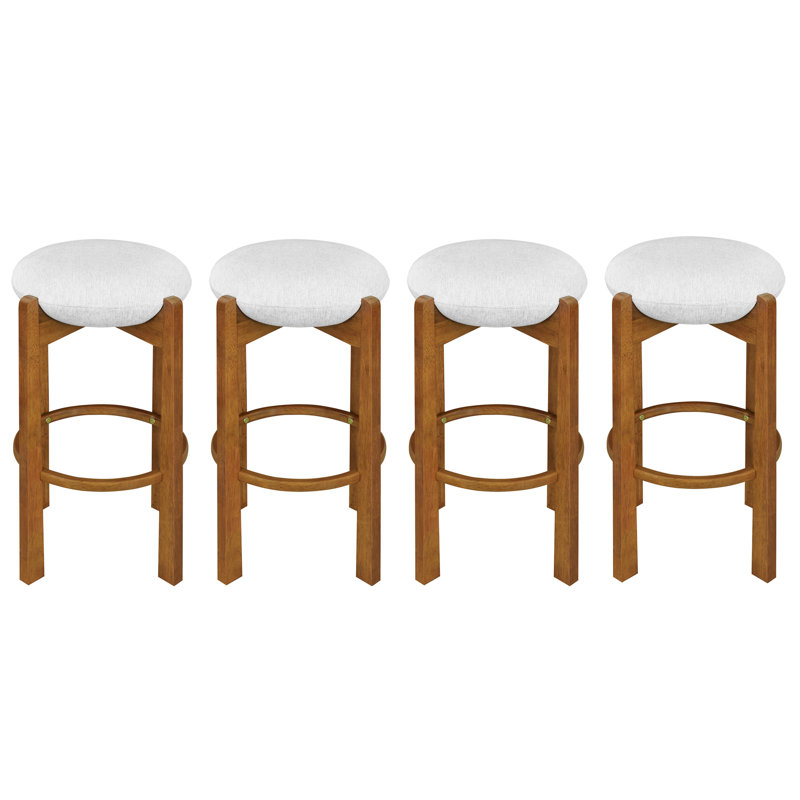 Ensemble de 4 tabourets d'intérieur revêtus de bois, finition noyer et revêtement ivoire, Noyer