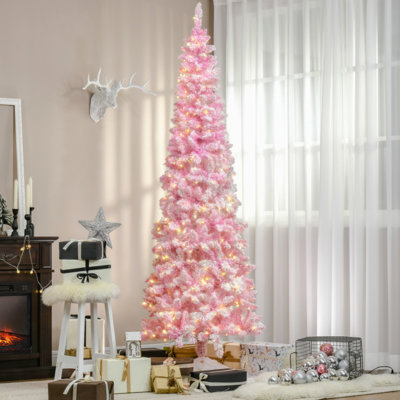 Arbre de Noël artificiel enneigé avec pin en forme de crayon avec branches réalistes et lumières DEL chaudes