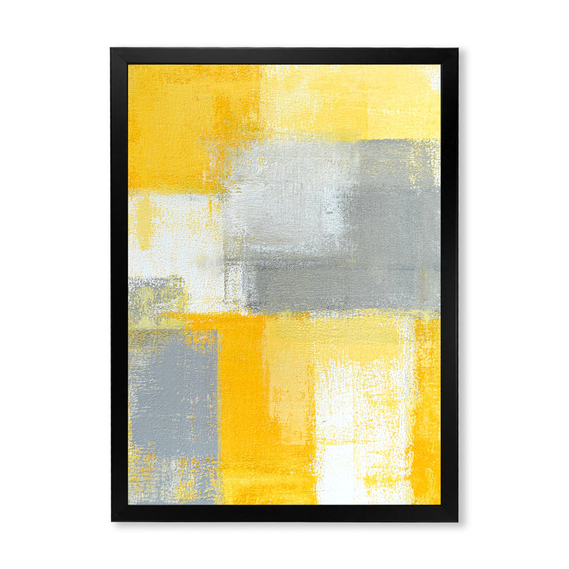 «Gray Meets Yellow Abstract Art», reproduction d'art sur toile, H 20 po x l 12 po x P 1 po, Cadre d'angle fermé noir