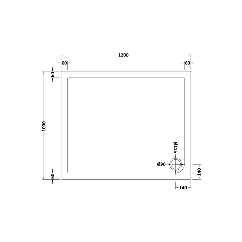 1200 x 1000 mm Acrylic Standard Shower Tray, Slate Grey