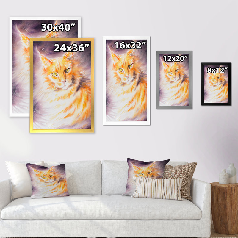 «Beautiful Cat», peinture murale traditionnelle sur toile, Toile avec cadre photo noir, H 20 po x l 12 po x P 1 po
