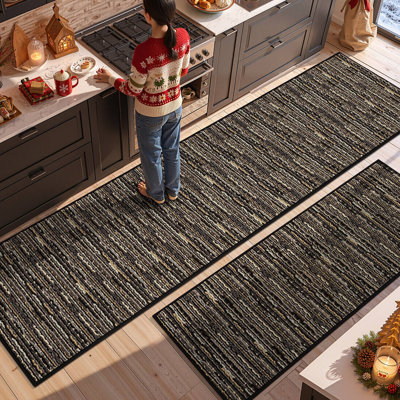 Oversized Textured Stripe Anti-Fatigue Kitchen Mat Set