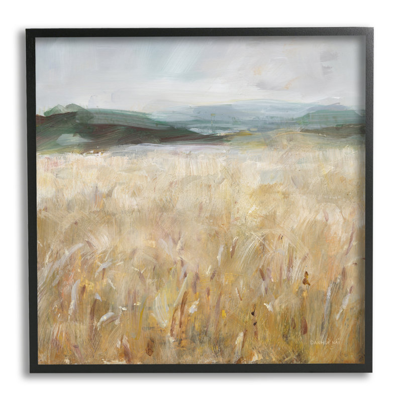 Paysage de champ de blé sur bois par Danhui Nai, Giclée encadrée noir minuit, H 17 po x l 17 po x P 1,5 po