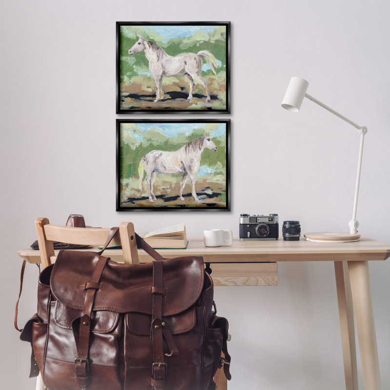 «Quiet Gallop Horse», ensemble de 2 toiles flottantes, design par Melissa Wang, Cadre flottant noir de jais