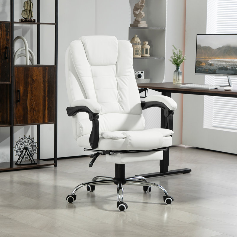 Executive Office Chair PU Leather Reclining Chair with Arms White