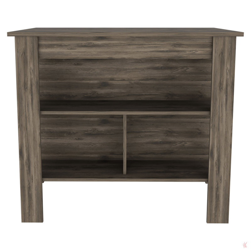 Courson Kitchen Island 2-Tier Shelf Large Work, Gray, Brown, 35.4" H x 40.5" W x 27.5" D