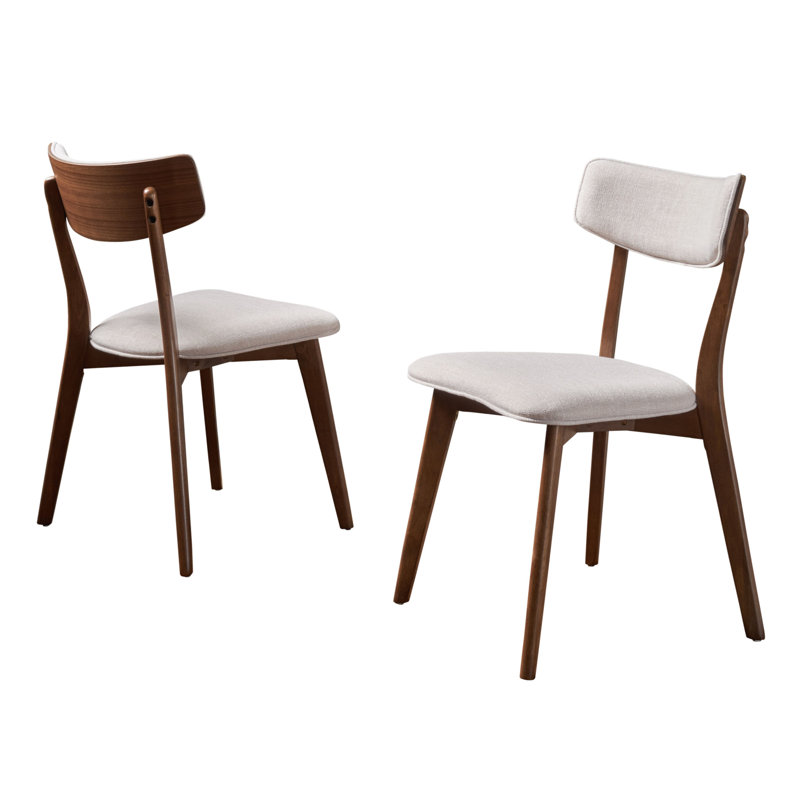 Chaise de salle à manger rembourrée Hoopes, Noyer naturel, Beige clair