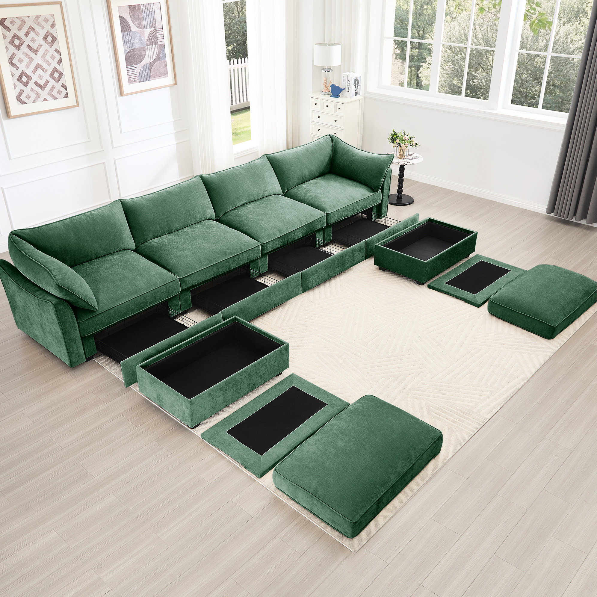 Hokku Designs U Shape Oversized 4 Seater With 2 Ottomans, 6 - Seat ...
