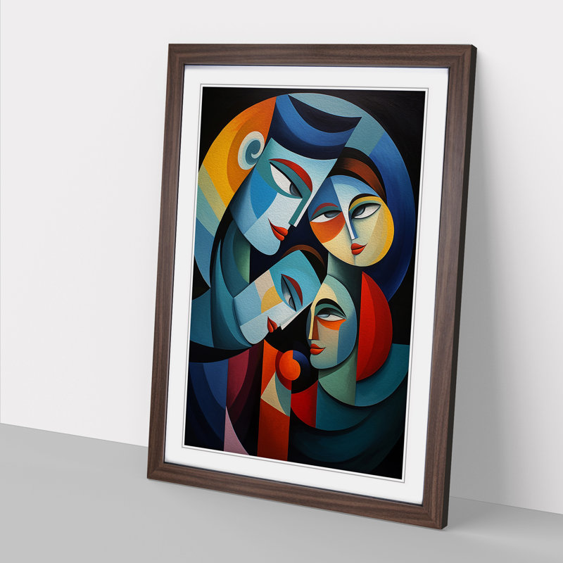 XYZ-FRM-V1223-4409 Loving Family Cubism No.2 1 Piece Single Picture Frame Wall Art, 46cm H x 34cm W x 2cm D, Walnut