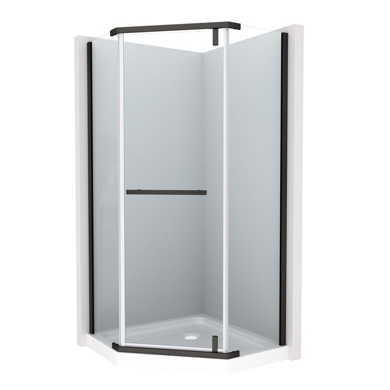 Cabine de douche pivotante noire mat avec verre - 34,75 po X 72 po pour salle de bain trempé