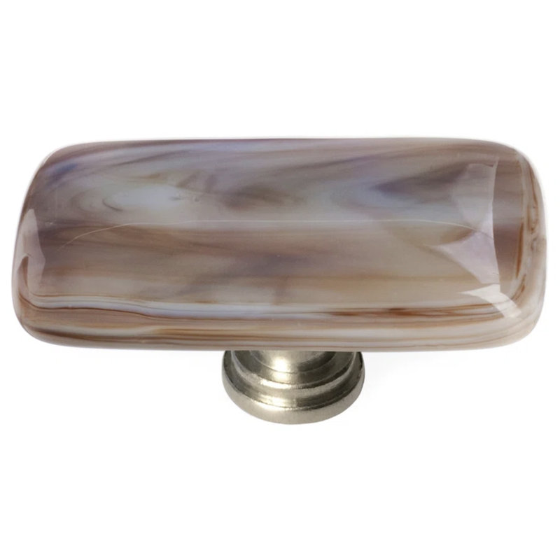 Cirrus Rectangular Knob, White/Brown/Satin Nickel