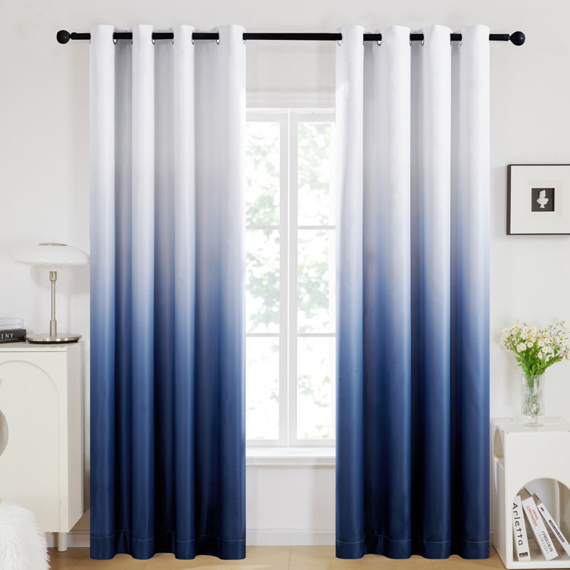 Dorinda  Room Darkening Curtain Single Panel, 52" W x 84" L, White/Teal