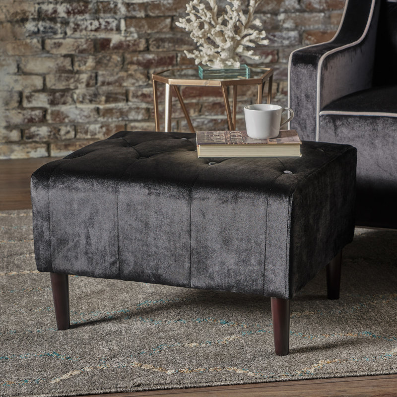 Ranck Velvet Ottoman, Black Velvet