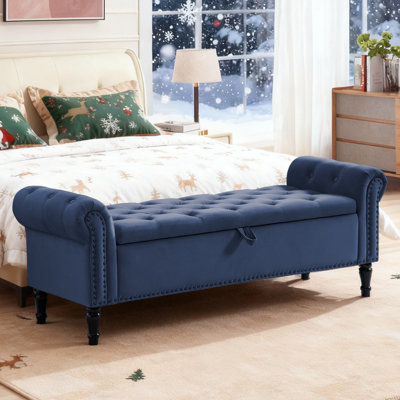67" Storage Bench for Bedroom End of Bed King Size with Button-Tufted Seat and Roll Arms