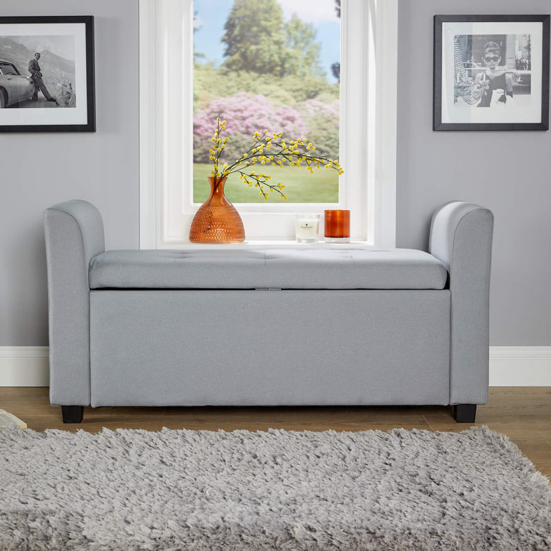 Cheeseman 120cm Wide Rectangle Solid Colour Standard Ottoman with Storage, Grey Linen