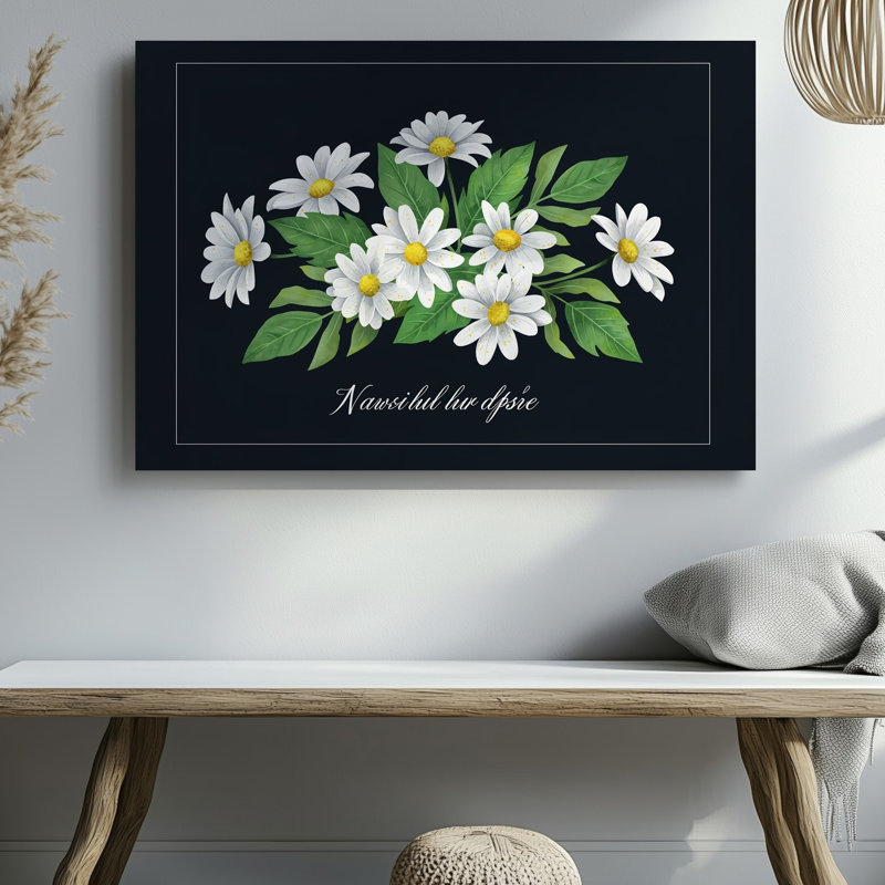 Toile, conception minimaliste mettant en vedette un bouquet délicat de marguerites blanches sur fond jaune, H 30 po x l 30 po