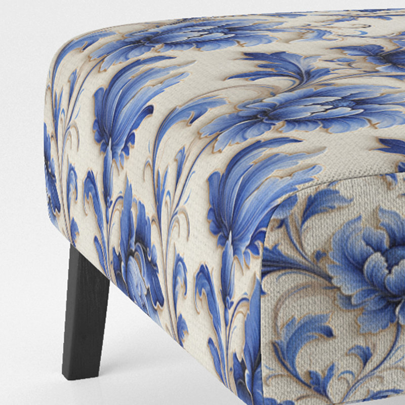 Motif ornemental bleu cobalt motif victorien - Fauteuil de chambre rembourré de style campagnard, fauteuil d'appoint bleu