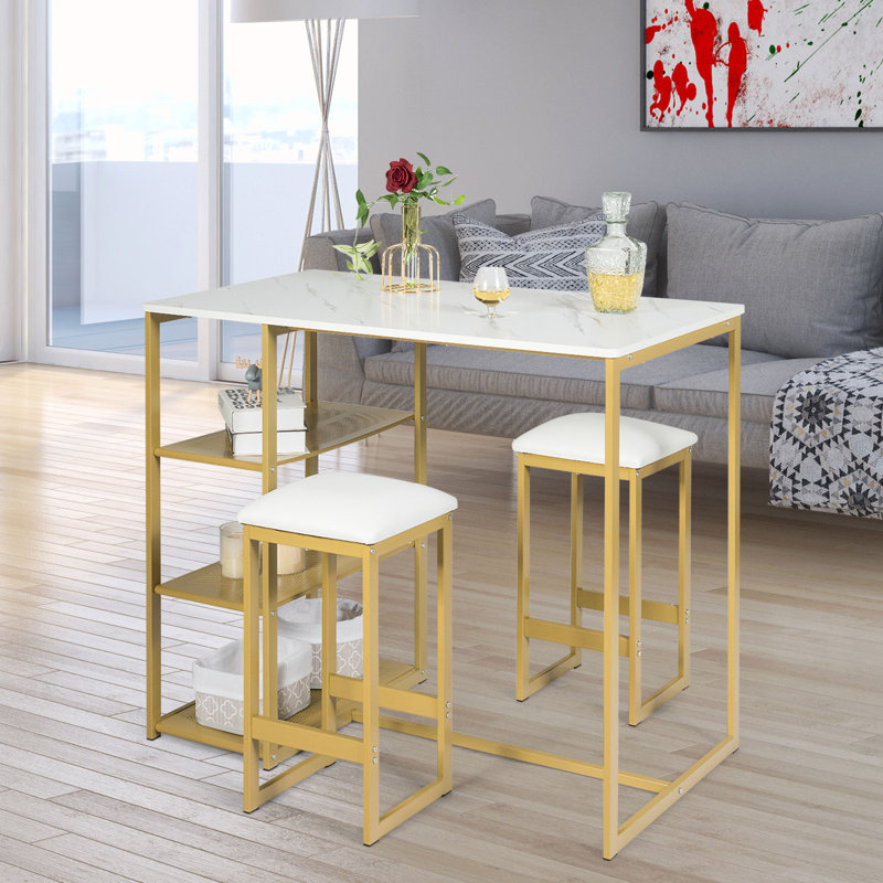 Heinrike Dining Set, White, White/Gold, Gold