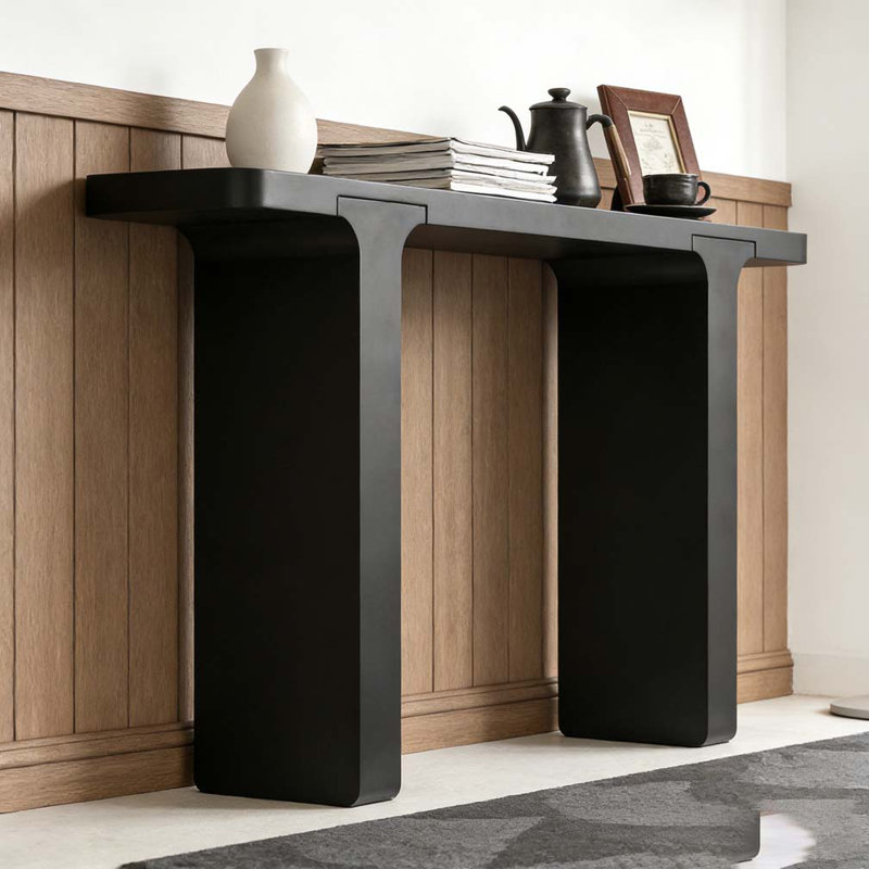 60''Farmhouse Entryway Table with Large countertop, Minimalism Sofa Table with Acacia Veneer, Black