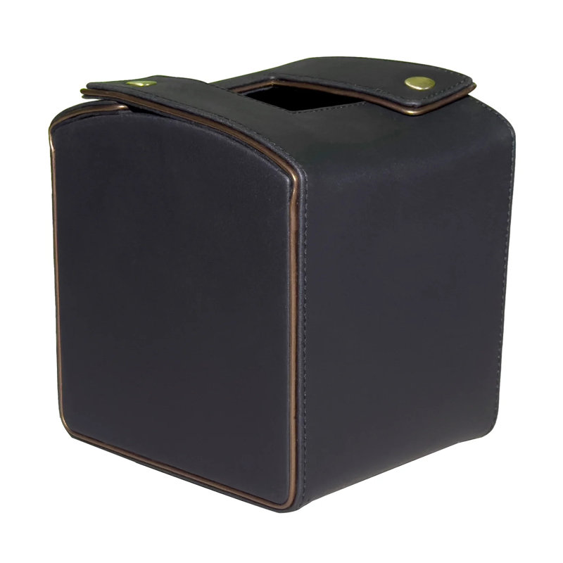Couvercle de boîte à mouchoirs en cuir véritable Nappa noir avec or rose