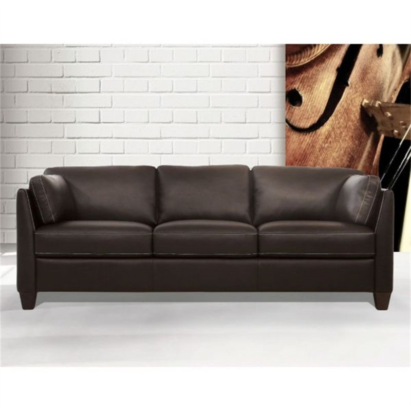 Canapé à accoudoirs évasés en cuir véritable 81 po Camire, Cuir véritable chocolat