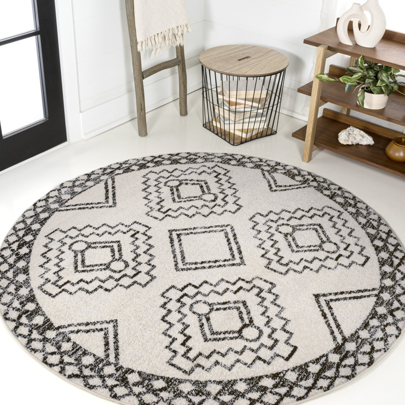 Amir Moroccan Beni Souk Cream/Black Rug, Round 4'