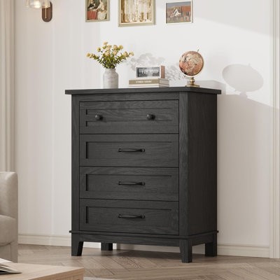 Commode 4 tiroirs pour la chambre à coucher, commode haute 34,8 po avec grand rangement, commode en bois pour le salon