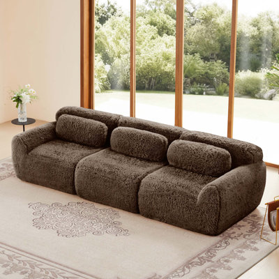 114''Soft And Fluffy Plush Fabric,Modular Sectional Sofa Couches,Ergonomic Design With Ottoman And Throw Pillows,Full-Compression Vacuum Packaging Buckle Connection