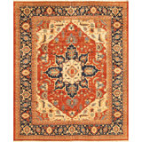 Serapi Oriental Hand-Knotted Wool Red/Navy/Ivory Area Rug