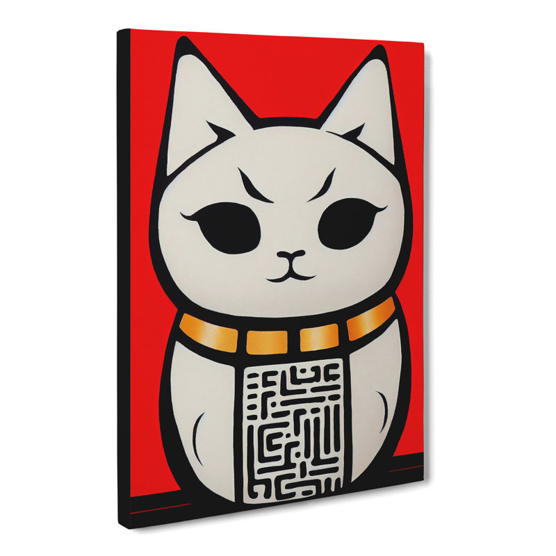 Maneki Neko Abstract Cat - Wall Art, 50cm H x 35cm W x 3cm D, Wrapped Canvas