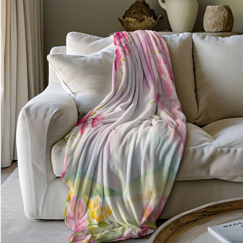Vibrant Watercolor Blooms - 1 pièce Sherpa Premium, Grand lit