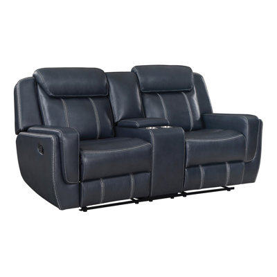 Causeuse inclinable moderne avec console centrale, revêtement en similicuir respirant, ports USB pour salon 1 pièce