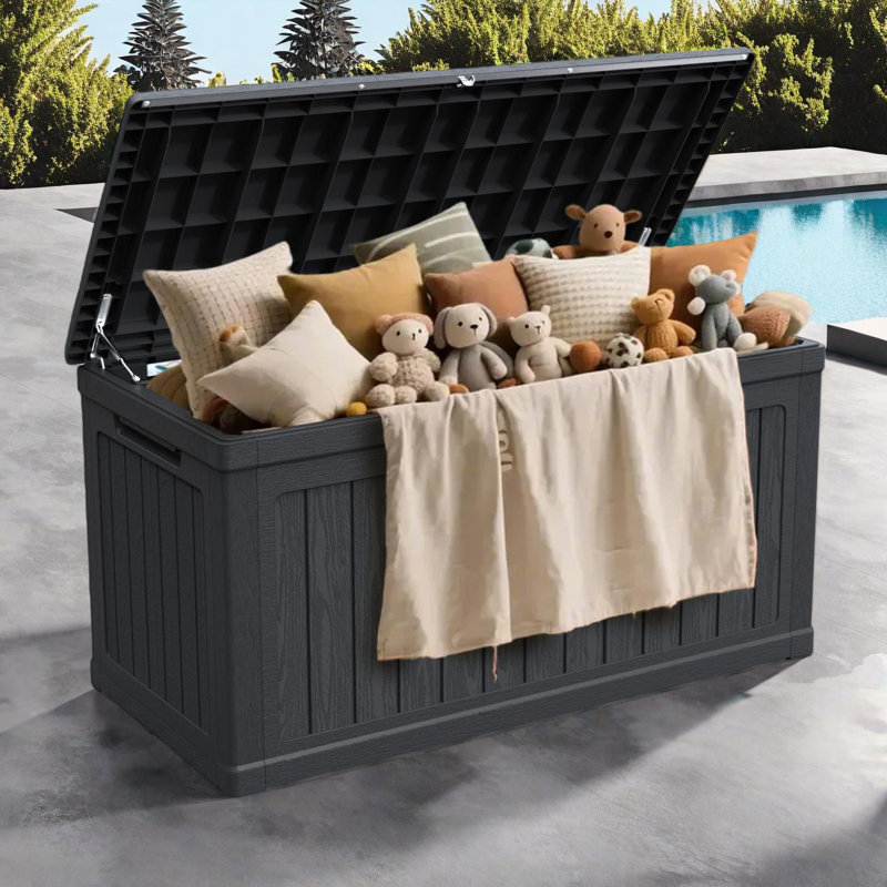 230 Gallon XXL Deck Box for Outdoor Storage, Waterproof Resin, Lockable, Multifunctional