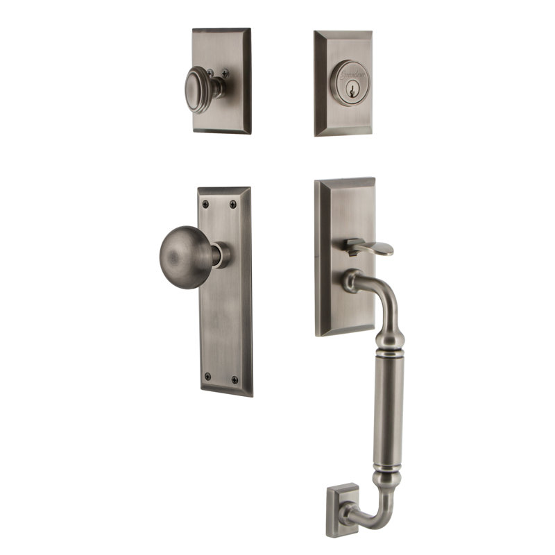 Fifth Avenue Handleset with Single Cylinder Deadbolt and Door Knob and Rosette, Antique Pewter, 2.375"