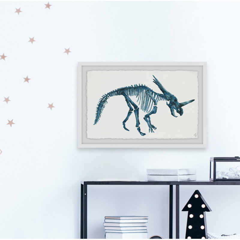 Zachery Blue Dino Skeleton - Single Picture Frame Painting, 20cm H x 30cm W