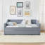 Lit de jour pleine grandeur, lit de jour convertible rembourré avec dossier capitonné, canapé-lit polyvalent 3 en 1 avec lit gigogne escamotable et rangement latéral, parfait pour un salon compact - bleu foncé-131144615-131144616
