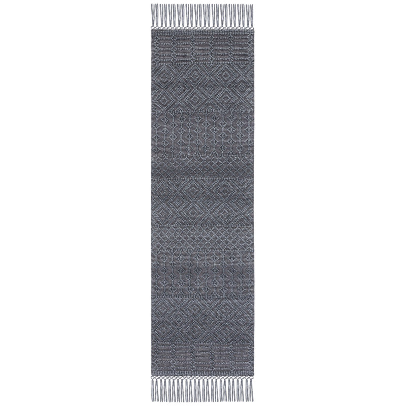 Tapis gris foncé tissé à la main Leedey, Tapis de couloir 2 pi 3 po x 8 pi