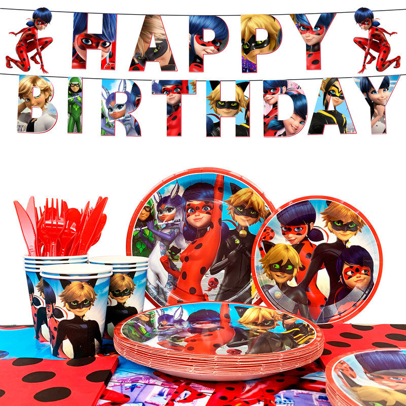 Miraculous Ladybug Party Supplies Tableware Miraculous Ladybug Table Cloth Banner Plates