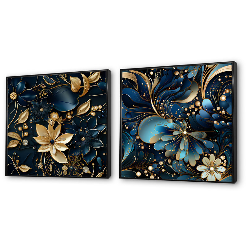 Normandin - Ensemble de 2 impressions murales florales, Cadre flottant noir, H 30 po x l 61 po x P 1 po