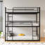 Triple lit superposé simple en métal, simple au-dessus d'un lit simple, noir et peu encombrant, sans sommier, garde-corps, deux échelles, convient aux dortoirs de la chambre à coucher, assemblage facile, caractéristiques, stabilité