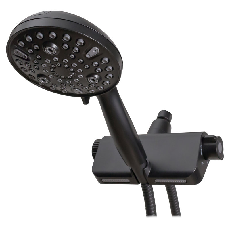 Ensemble de fixation murale tout-en-un avec douche à main à 10 fonctions et douchette à jet filtré, Noir mat