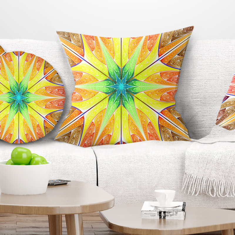 Texture fractale jaune brillant - coussin imprimé abstrait, 18 po x 18 po, Coussin décoratif