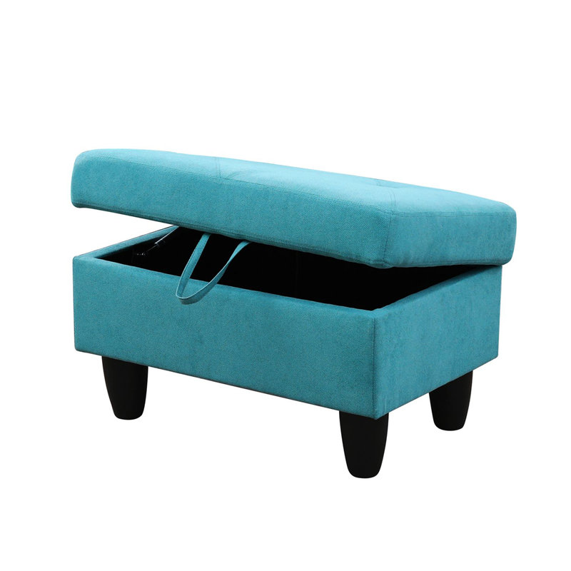 Repose-pieds de rangement rectangulaire 28,5 po Keevha, Lin bleu