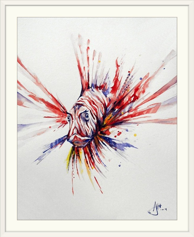 « pterois » par marc allante, impression, Cadre blanc, H 28 po x l 24 po x P 1 po