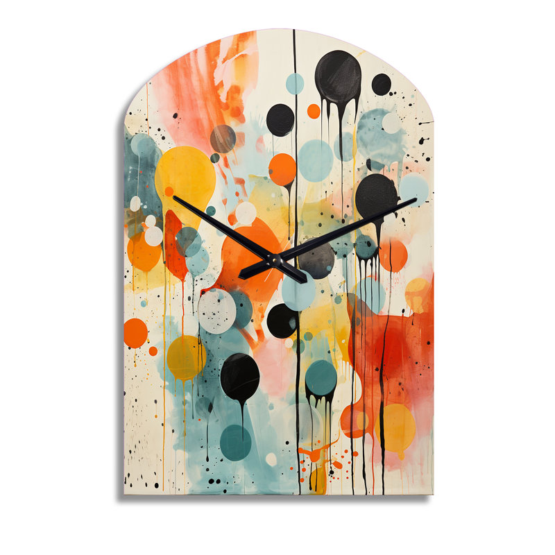 Colorful Mid Century Atomic Abstraction I - Asymmetrical Midcentury Modern Metal Clock, No Wall Clock Print, Medium